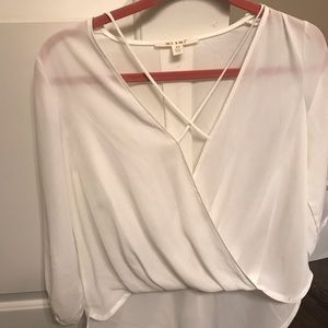 White sheer criss cross front top